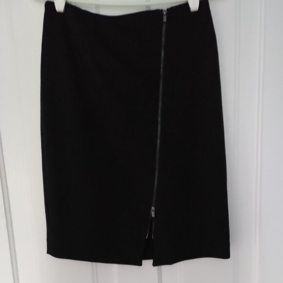 Calvin Klein Black Ponte Knit Skirt with Diagonal Zipper - Picture 1 of 5